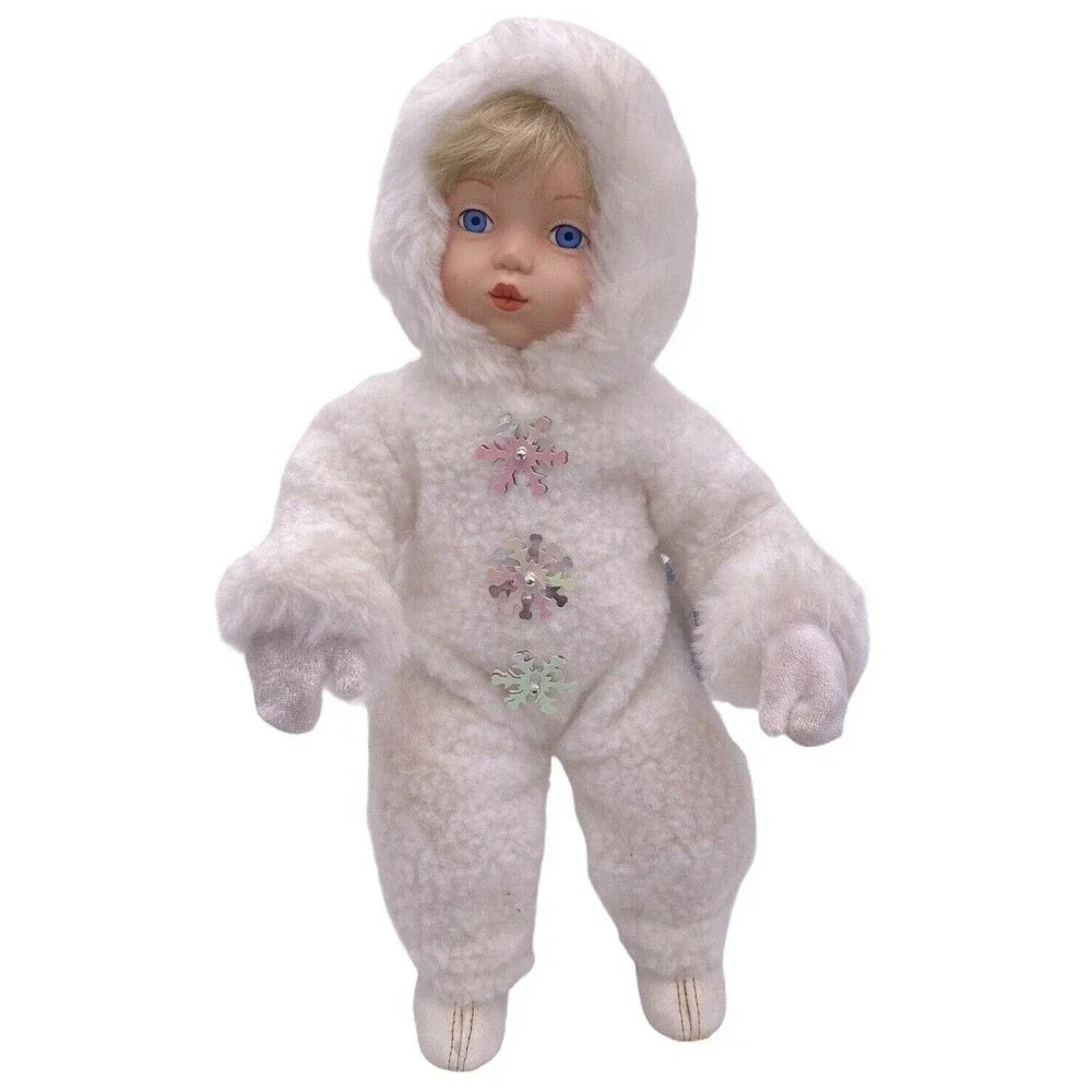 Vintage 1995 Ashton Drake SnowBabies Porcelain Doll Titus Tomescu White Snowsuit